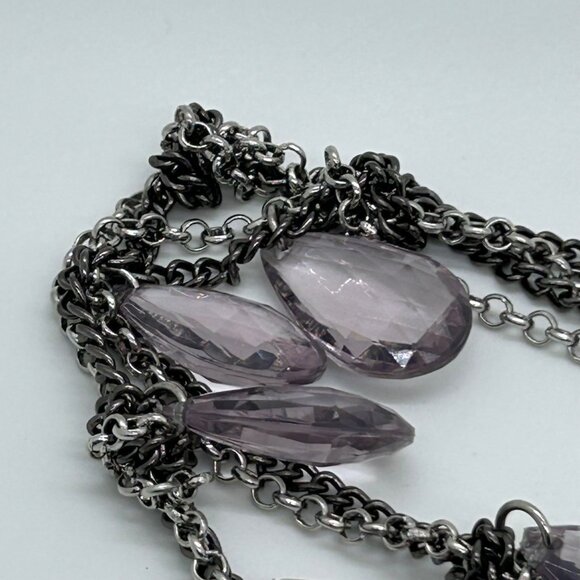 Loft Double Strand Necklace Purple Faceted Teardrop Silver-Tone Chain Vintage - Picture 8 of 15